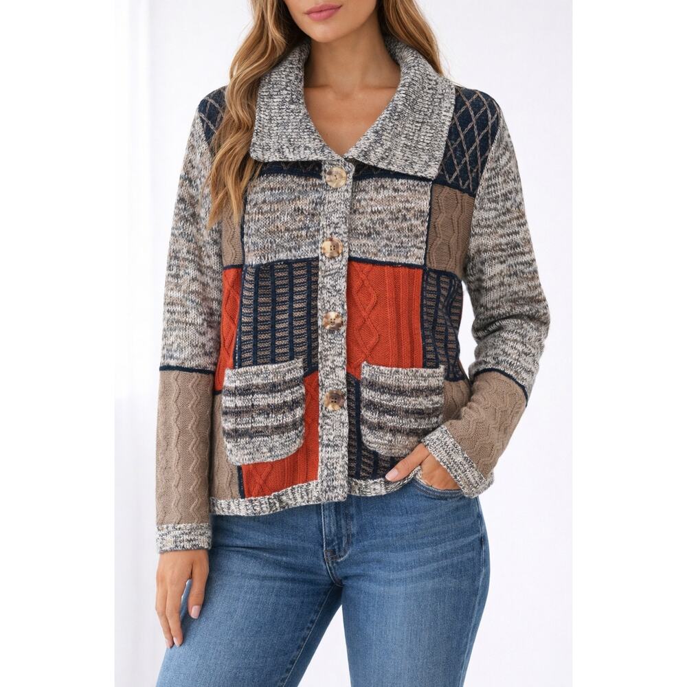 Parsley & Sage Patchwork Button Front Cardigan Sw… - image 2